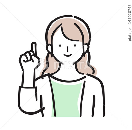 女性 指差し ひらめき パステルカラーイラスト 女性 指差し ひらめき パステルカラーイラスト 143028748