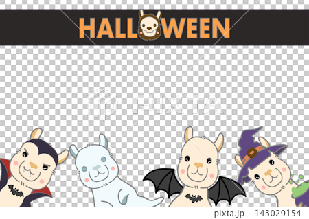 Cute Halloween Frame Background with Alpaca Illustration Cute Halloween Frame Background with Alpaca Illustration 143029154