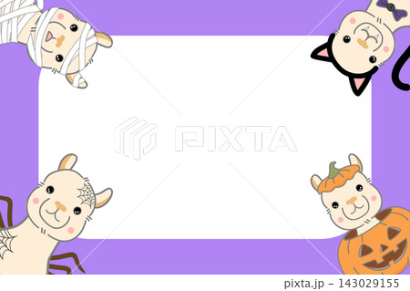 Cute Halloween Frame Background with Alpaca Illustration Cute Halloween Frame Background with Alpaca Illustration 143029155
