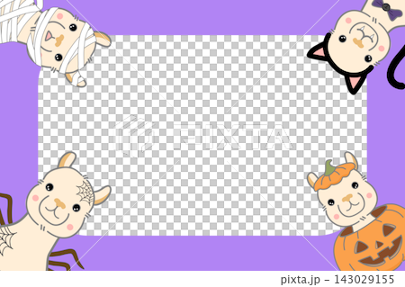 Cute Halloween Frame Background with Alpaca Illustration Cute Halloween Frame Background with Alpaca Illustration 143029155