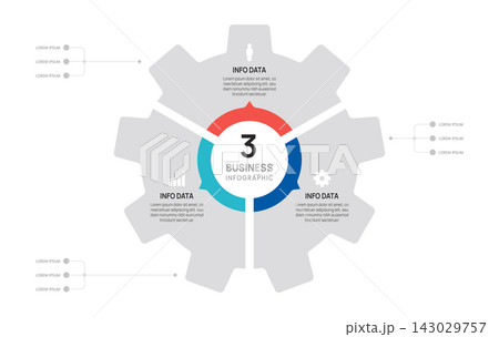 Venn diagram infographic gear with 3 options for business presentation design chart templates. 143029757
