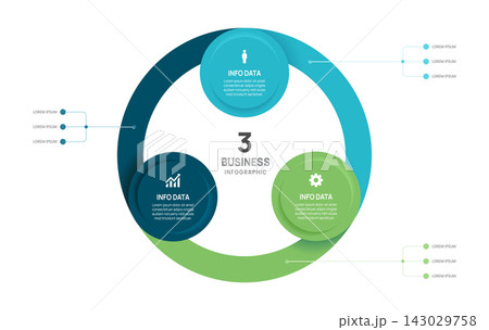 3 option circle business infographic chart template, presentation with icons elements vector illustration. 143029758