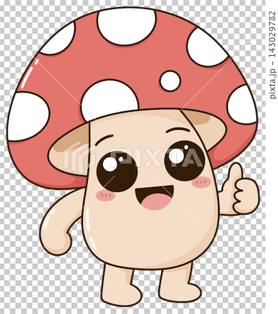 Cute mushroom character giving a thumbs up, kawaii food mascot illustration Cute mushroom character giving a thumbs up, kawaii food mascot illustration 143029782