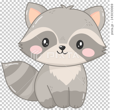 Cute baby raccoon sitting cartoon character, adorable woodland animal illustration 143030069