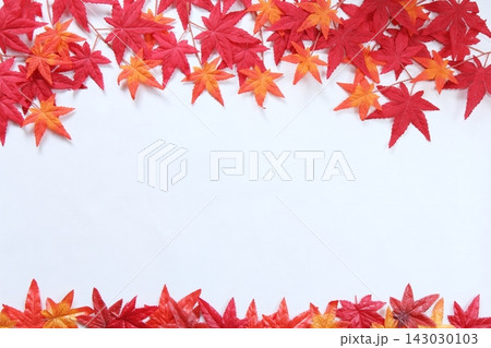 秋をイメージした紅葉と白バックのフレーム 秋をイメージした紅葉と白バックのフレーム 143030103