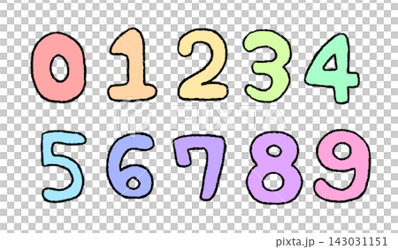 色彩柔和的手繪數字0到9的插圖 色彩柔和的手繪數字0到9的插圖 143031151