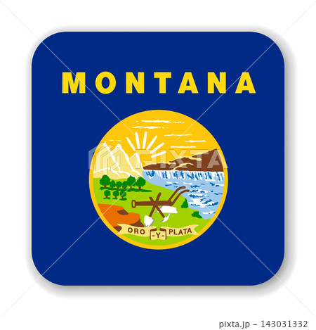 Montana state rounded square flag. Part of The United States of America. Clean design for print, web, or educational use. Vector illustration with dropped shadow on white background. Montana state rounded square flag. Part of The United States of America. Clean design for print, web, or educational use. Vector illustration with dropped shadow on white background. 143031332