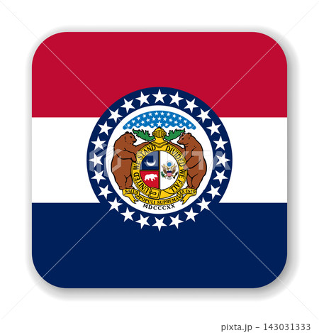 Missouri state rounded square flag. Part of The United States of America. Clean design for print, web, or educational use. Vector illustration with dropped shadow on white background. 143031333