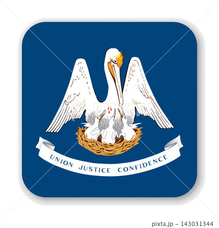 Louisiana state rounded square flag. Part of The United States of America. Clean design for print, web, or educational use. Vector illustration with dropped shadow on white background. Louisiana state rounded square flag. Part of The United States of America. Clean design for print, web, or educational use. Vector illustration with dropped shadow on white background. 143031344