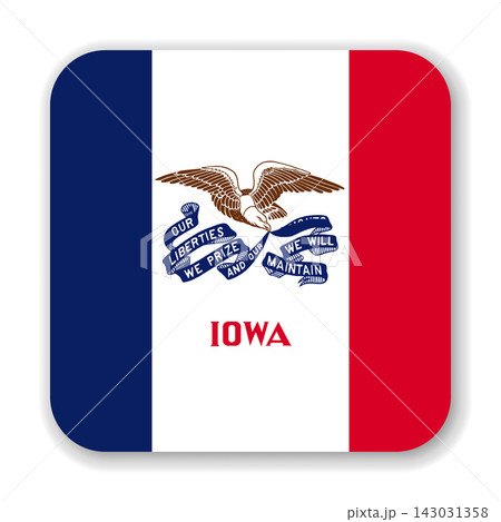 Iowa state rounded square flag. Part of The United States of America. Clean design for print, web, or educational use. Vector illustration with dropped shadow on white background. 143031358