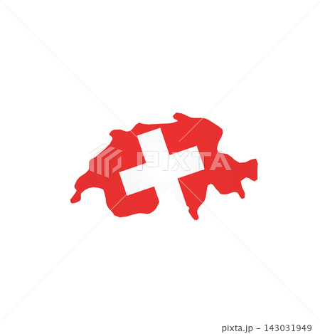 Switzerland - country map silhouette filled with national flag. Simple flat vector illustration. Switzerland - country map silhouette filled with national flag. Simple flat vector illustration. 143031949