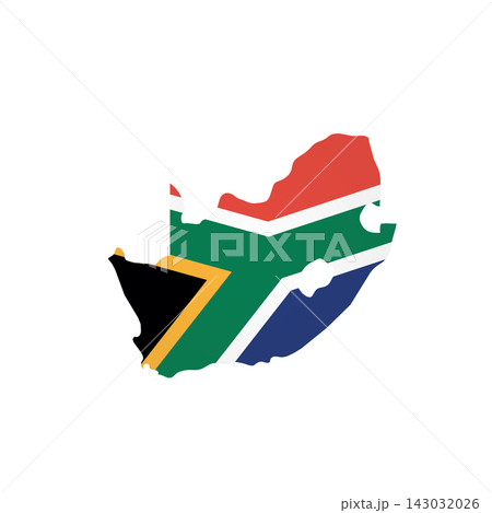 South Africa - country map silhouette filled with national flag. Simple flat vector illustration. South Africa - country map silhouette filled with national flag. Simple flat vector illustration. 143032026