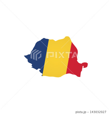 Romania - country map silhouette filled with national flag. Simple flat vector illustration. 143032027