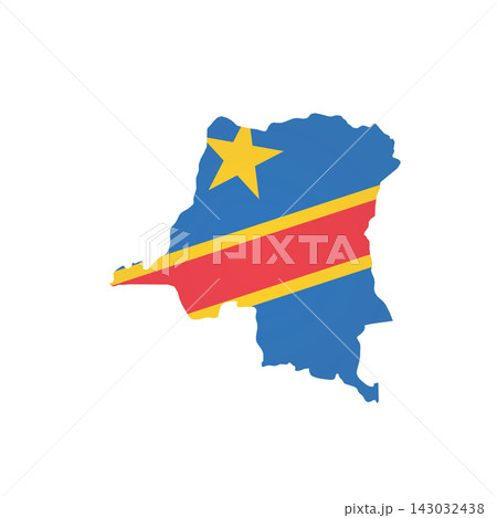 Democratic Republic of the Congo - country map silhouette filled with national flag. Simple flat vector illustration. Democratic Republic of the Congo - country map silhouette filled with national flag. Simple flat vector illustration. 143032438