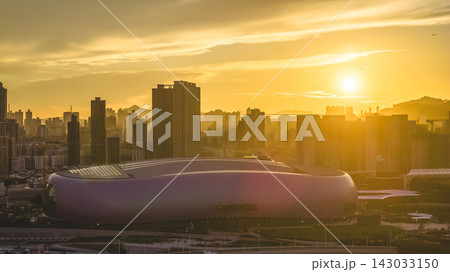Hong Kong, July 10 2026 Kai Tak Sports Park Glowing Beneath Golden Sunset Hong Kong, July 10 2026 Kai Tak Sports Park Glowing Beneath Golden Sunset 143033150
