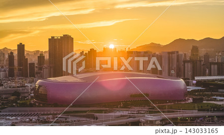 Hong Kong, July 10 2026 Kai Tak Sports Park Glowing Beneath Golden Sunset Hong Kong, July 10 2026 Kai Tak Sports Park Glowing Beneath Golden Sunset 143033165