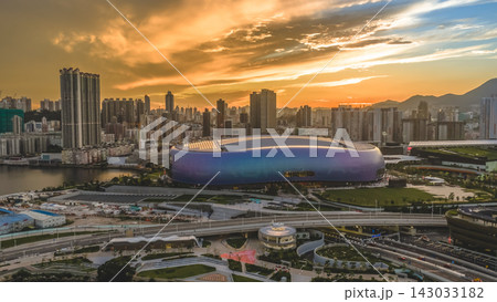 Hong Kong, July 10 2026 Kai Tak Sports Park Under Dramatic Golden Sunset 143033182