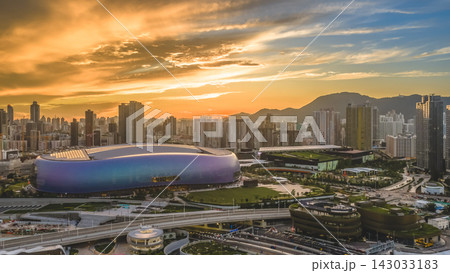 Hong Kong, July 10 2026 Kai Tak Sports Park Under Dramatic Golden Sunset 143033183