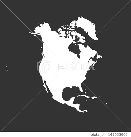 Vector map silhouette of North America, white continent shape and geographical layout. Ideal for educational and design purpose, graphic emphasizes the continent borders with details. Vector map silhouette of North America, white continent shape and geographical layout. Ideal for educational and design purpose, graphic emphasizes the continent borders with details. 143033903