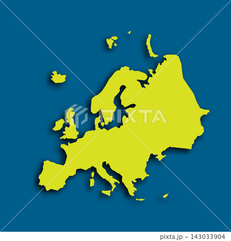 The map shows the silhouette of the continent of Europe. It is designed in a simple vector style with a green color against a dark blue background. This representation highlights the boundaries. The map shows the silhouette of the continent of Europe. It is designed in a simple vector style with a green color against a dark blue background. This representation highlights the boundaries. 143033904