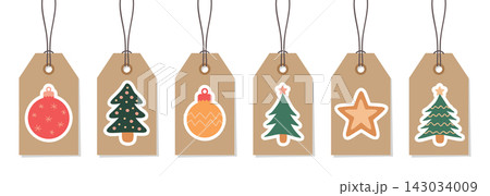 christmas paper tag set label with cute motifs vector illustration christmas paper tag set label with cute motifs vector illustration 143034009