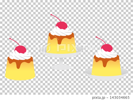 A set of three retro-style puddings topped with cherries and whipped cream. A set of three retro-style puddings topped with cherries and whipped cream. 143034665