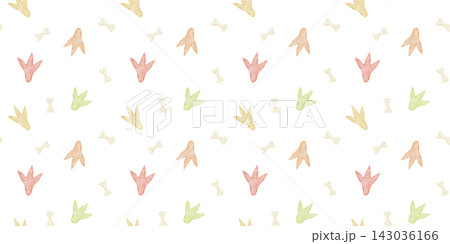 Cute dinosaur animal footprint pattern, repeating watercolour background. Seamless childish design with dino tracks for kids wallpaper, baby carpet 143036166