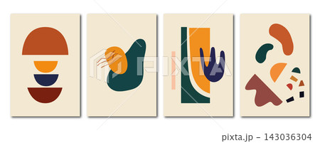 Vector flat abstract posters. Minimalist illustrations with shadow, geometric shapes, lines and pastel colors. In vintage style. Design for wall decoration, cardboard, poster or brochure. Vector flat abstract posters. Minimalist illustrations with shadow, geometric shapes, lines and pastel colors. In vintage style. Design for wall decoration, cardboard, poster or brochure. 143036304