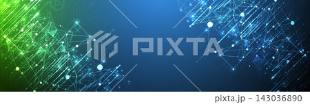 Abstract futuristic technology background with digital network nodes and binary data stream Abstract futuristic technology background with digital network nodes and binary data stream 143036890