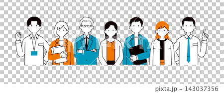 A set of simple upper body vector illustrations of businessmen and businesswomen working in an office. A set of simple upper body vector illustrations of businessmen and businesswomen working in an office. 143037356