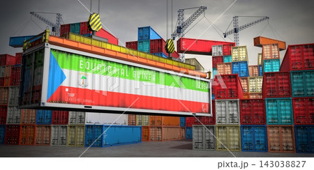 Equatorial Guinea - freight container in cargo terminal - 3D illustration 143038827