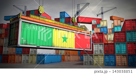 Senegal - freight container in cargo terminal - 3D illustration Senegal - freight container in cargo terminal - 3D illustration 143038851