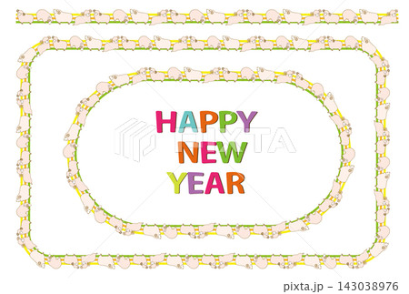 2027年 羊年 年賀状素材 ラインとHAPPY NEW YEAR 文字セット 2027年 羊年 年賀状素材 ラインとHAPPY NEW YEAR 文字セット 143038976