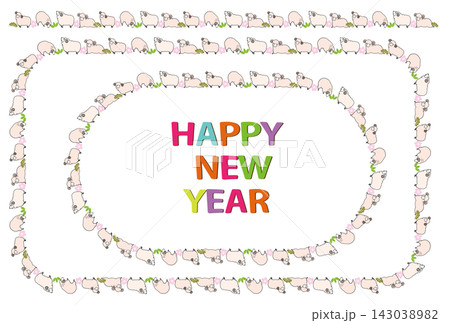 2027年 羊年 年賀状素材 ラインとHAPPY NEW YEAR 文字セット 143038982