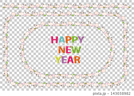 2027年 羊年 年賀状素材 ラインとHAPPY NEW YEAR 文字セット 143038982