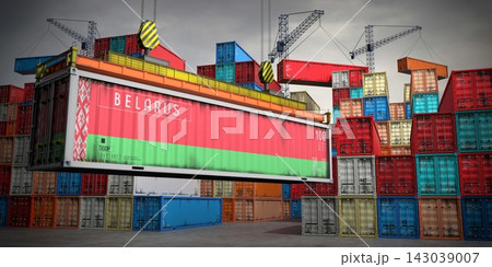 Belarus - freight container in cargo terminal - 3D illustration 143039007