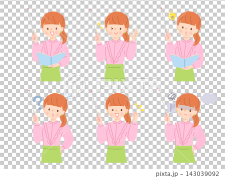 一個女人用支撐桿解釋的面部表情插圖集 143039092