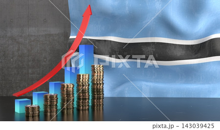 Botswana - growth chart and national flag - 3D illustration Botswana - growth chart and national flag - 3D illustration 143039425