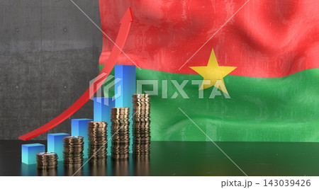 Burkina Faso - growth chart and national flag - 3D illustration 143039426