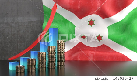 Burundi - growth chart and national flag - 3D illustration Burundi - growth chart and national flag - 3D illustration 143039427