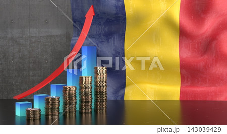 Chad - growth chart and national flag - 3D illustration 143039429