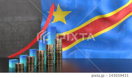 Democratic Republic of the Congo - growth chart and national flag - 3D illustration 143039431