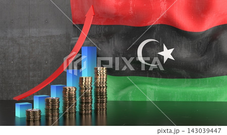 Libya - growth chart and national flag - 3D illustration 143039447