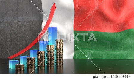 Madagascar - growth chart and national flag - 3D illustration Madagascar - growth chart and national flag - 3D illustration 143039448