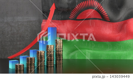 Malawi - growth chart and national flag - 3D illustration 143039449