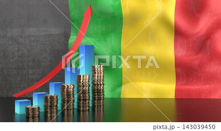Mali - growth chart and national flag - 3D illustration Mali - growth chart and national flag - 3D illustration 143039450