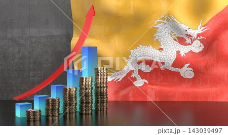 Bhutan - growth chart and national flag - 3D illustration Bhutan - growth chart and national flag - 3D illustration 143039497