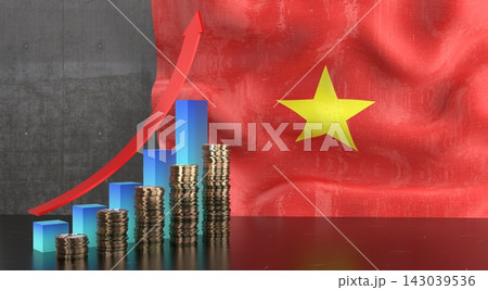 Vietnam - growth chart and national flag - 3D illustration Vietnam - growth chart and national flag - 3D illustration 143039536