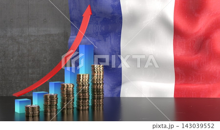 France - growth chart and national flag - 3D illustration France - growth chart and national flag - 3D illustration 143039552