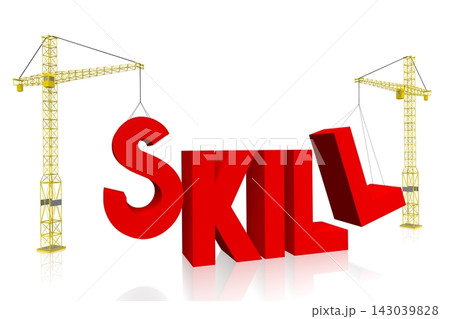 Skill - red word and cranes on white background 143039828